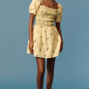 Anthropologie Yellow Floral Puff Sleeve Dress NEW with tags